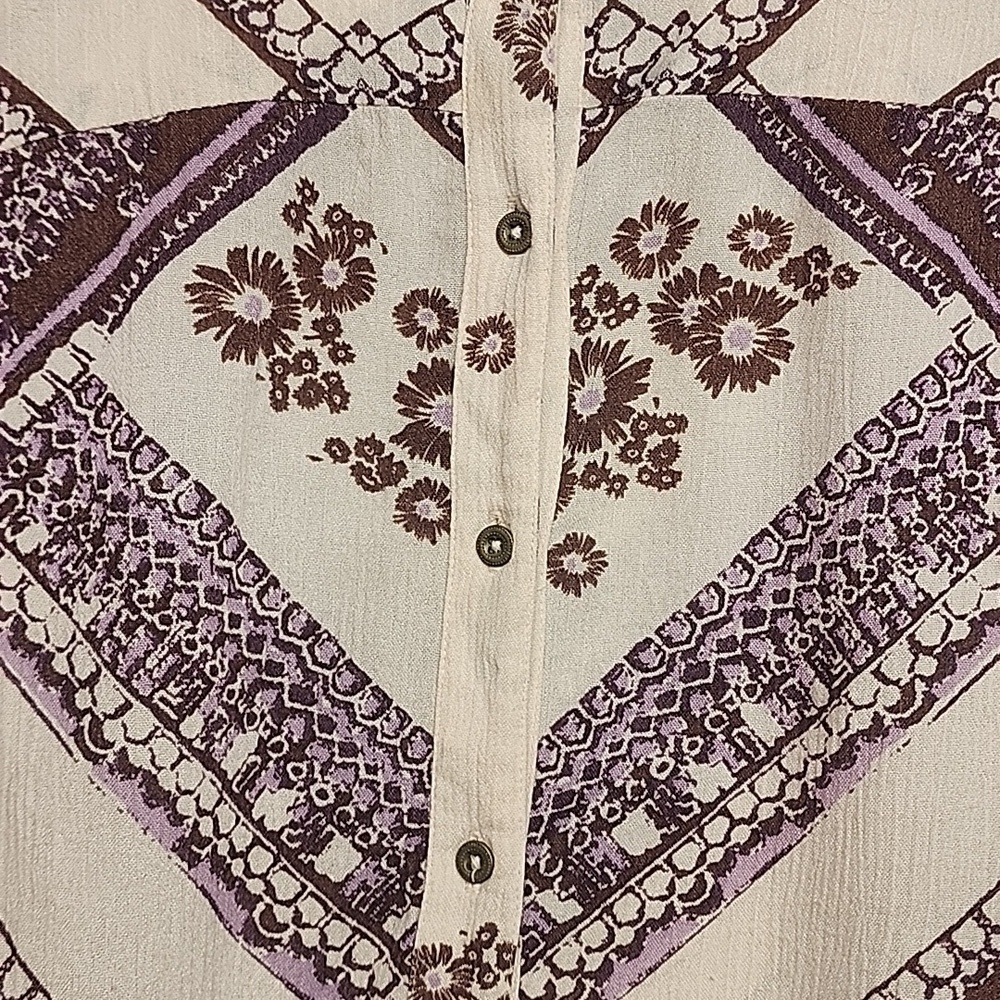 Free People Boho oversized floral brown& pink long-sleeve blouse dress w/pockets - Picture 2 of 11